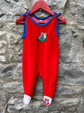 Load image into Gallery viewer, Y2K red velour dungarees  3-6m (62-68cm)

