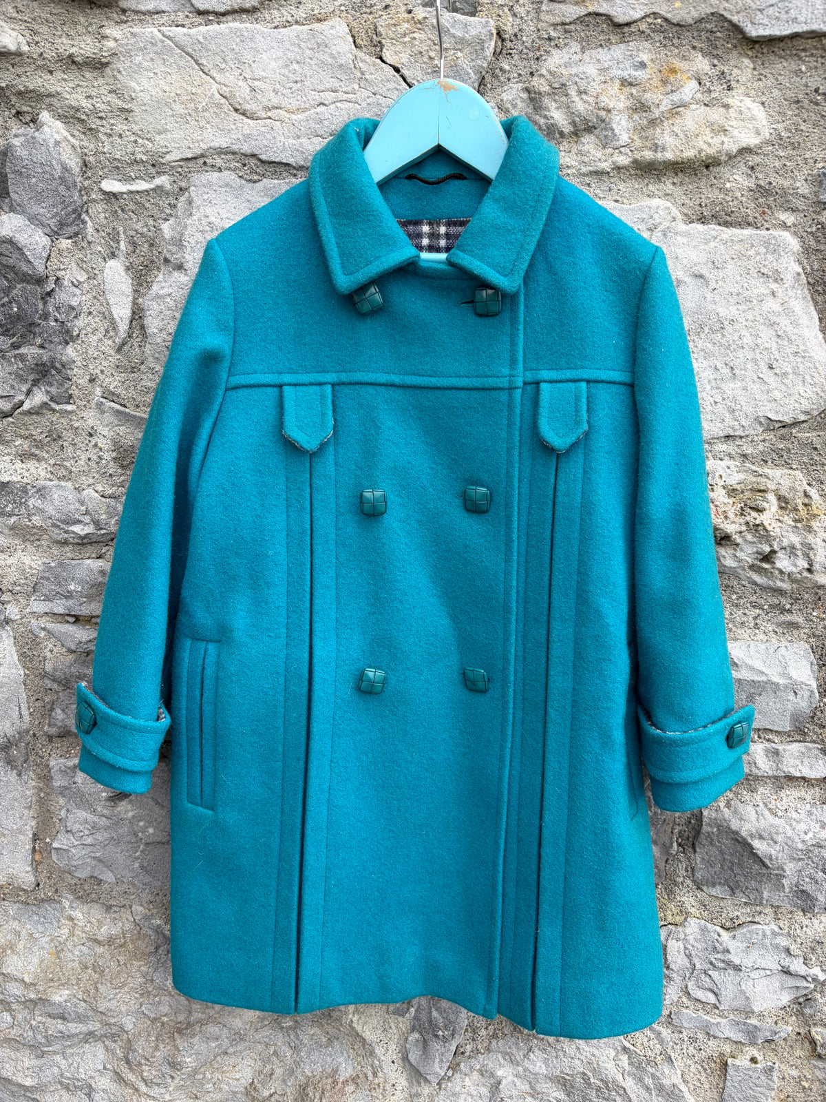 80s aquamarine woolly coat 7y (122cm)
