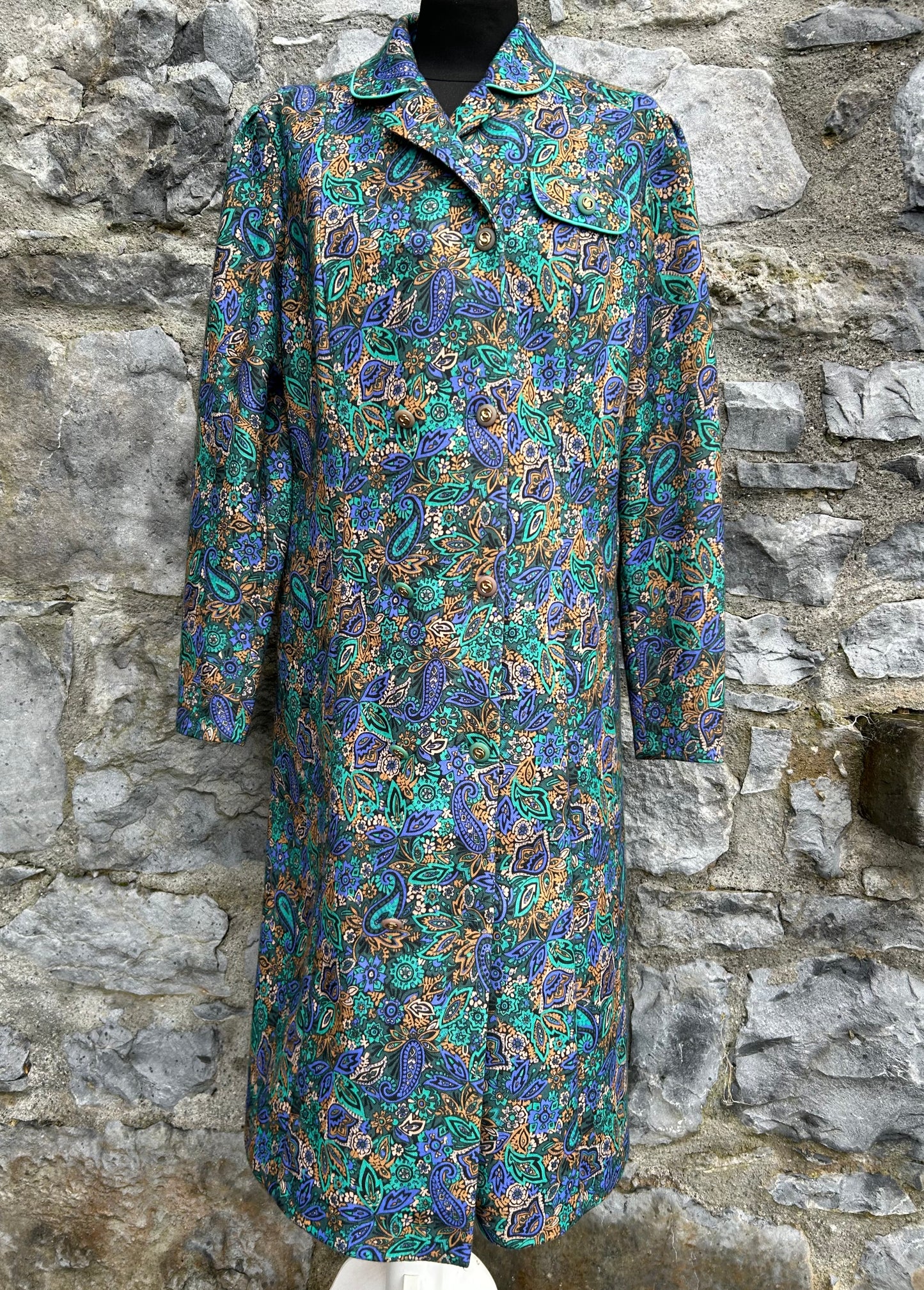 80s green paisley dress uk 12