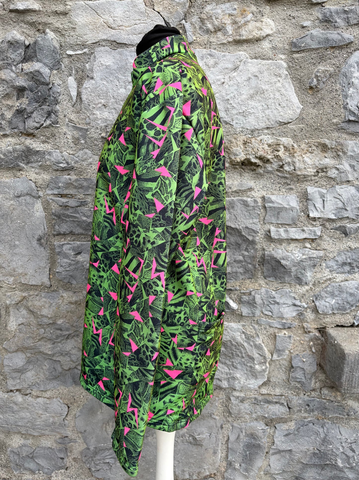 Green&pink abstract geometric half-zip sweatshirt uk 14