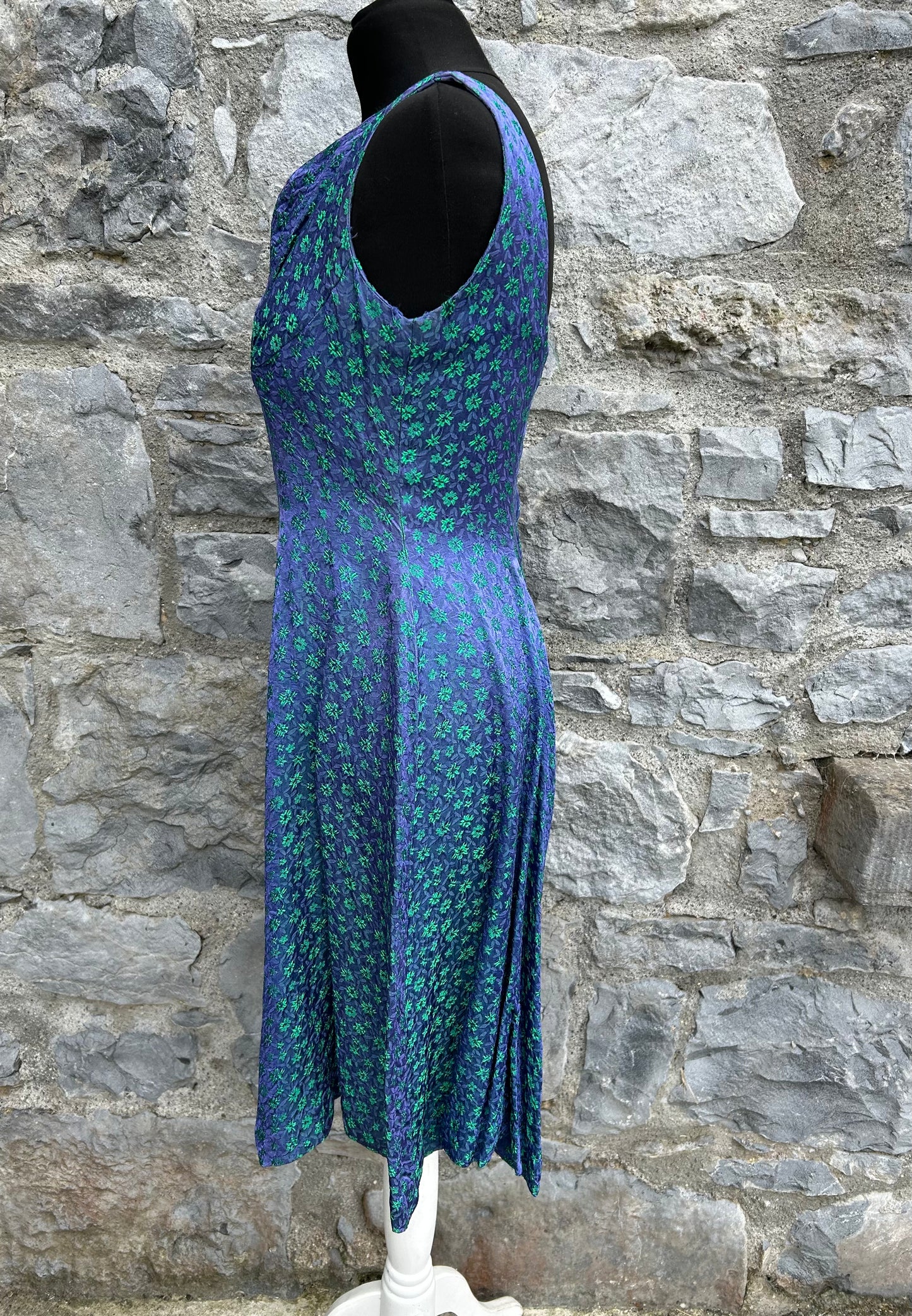 60s green flowers blue dress uk 8-10