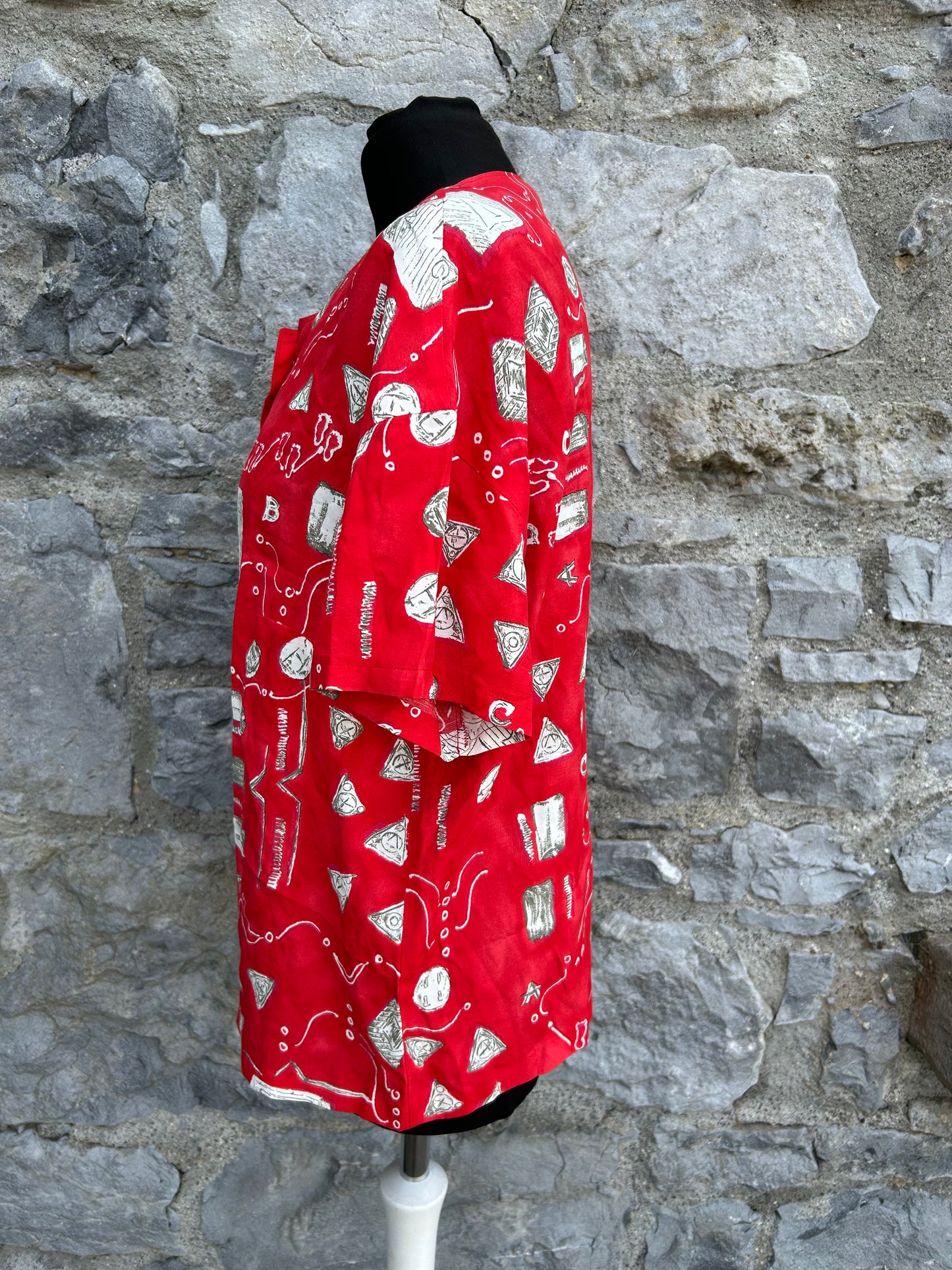 80s abstract red blouse uk 12
