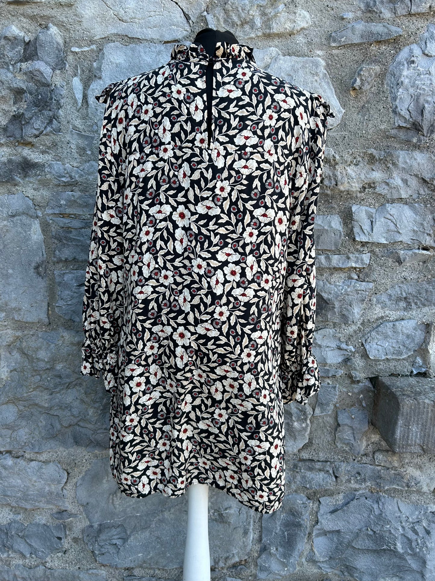 Beige flowers black dress uk 12