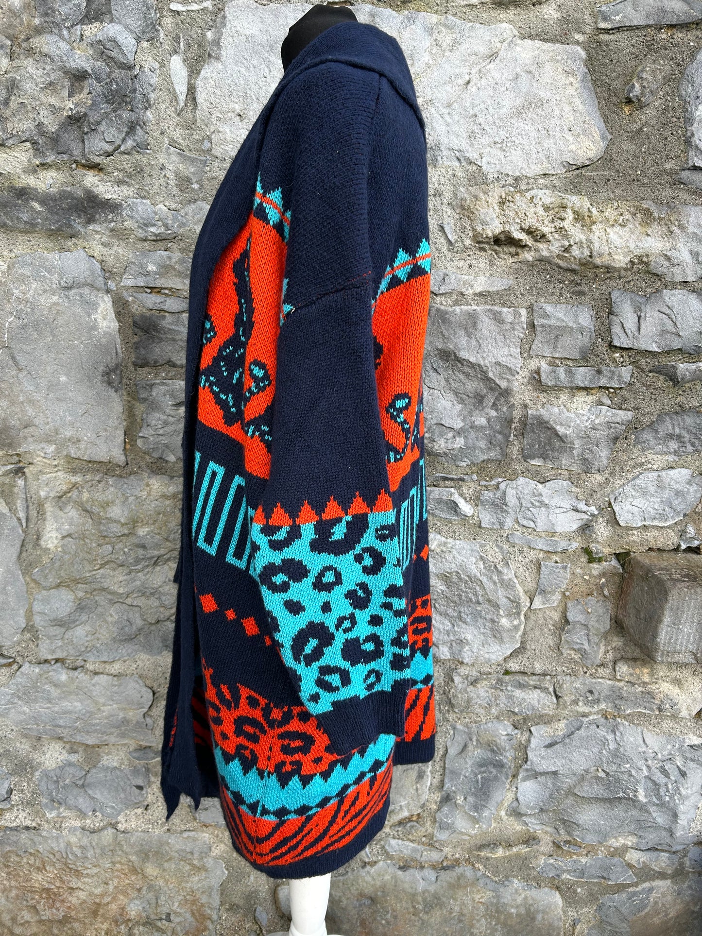 Orange&teal tiger print long cardigan uk 12-14