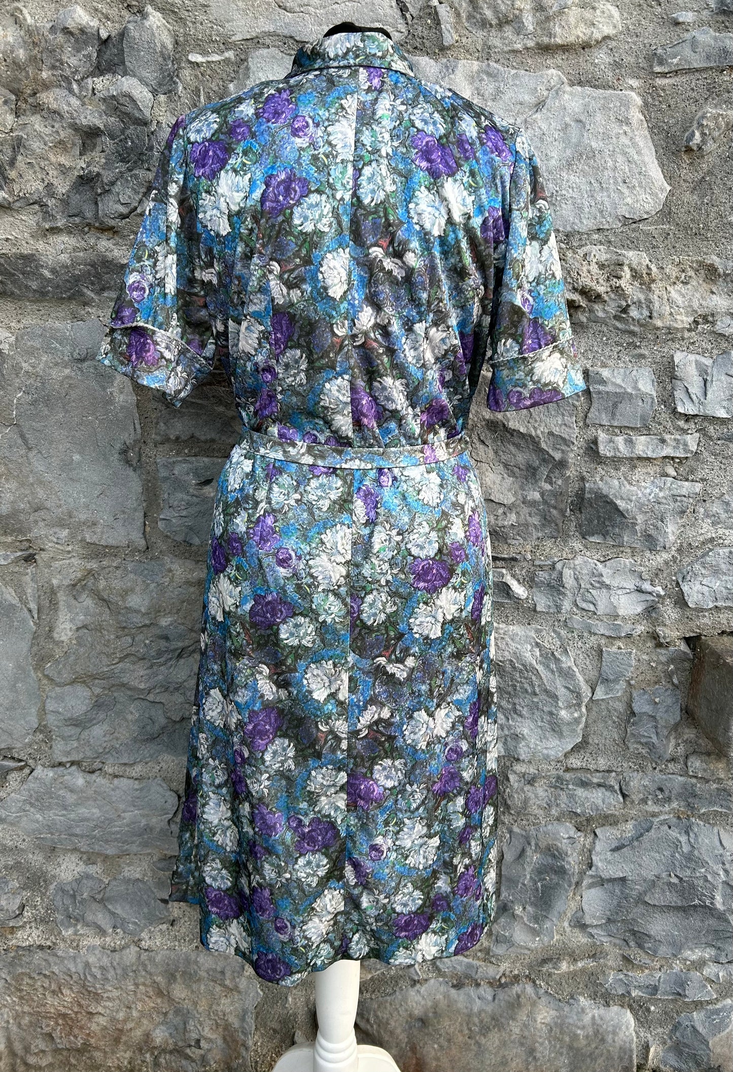 80s purple&blue flowers dress uk 12-14