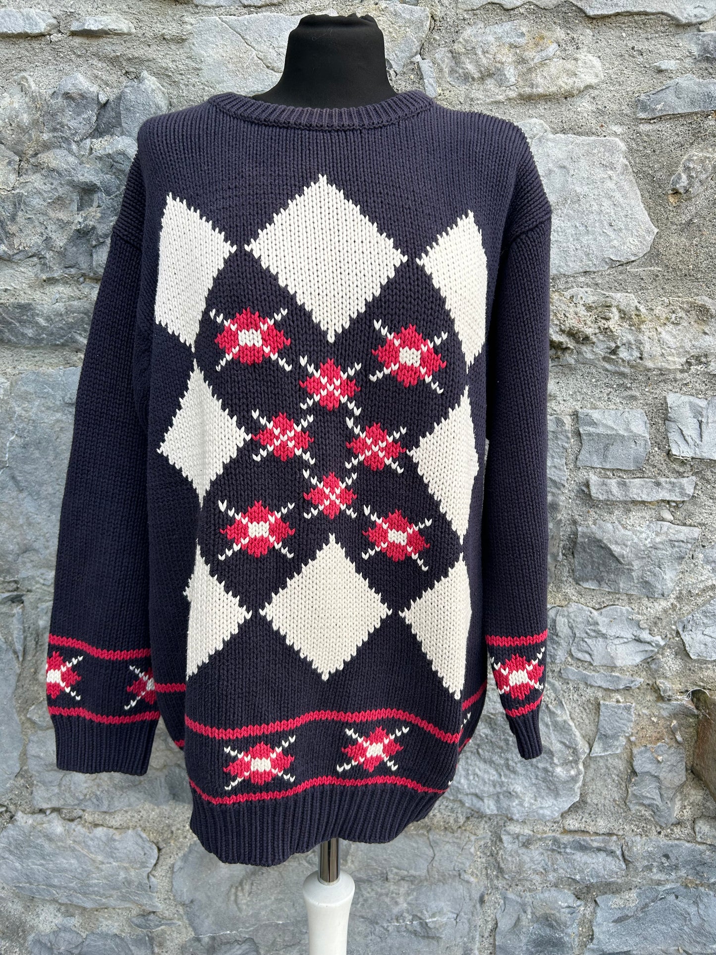 90s diamond navy jumper Large
