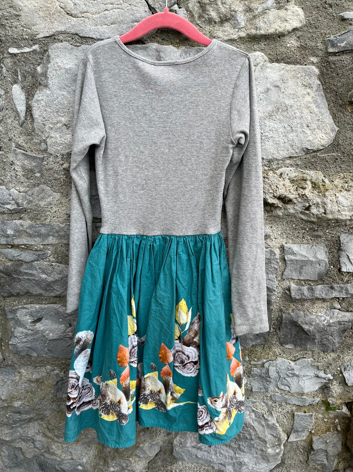 Squirrels grey&teal dress   9-10y (134-140cm)