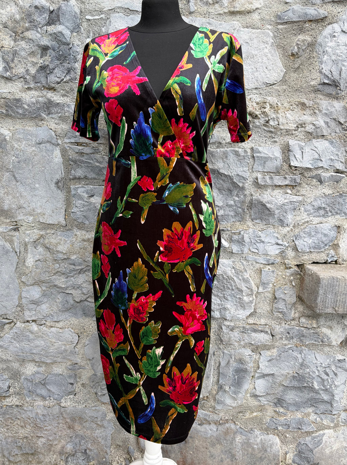 Red&blue flowers velvet black dress uk 12