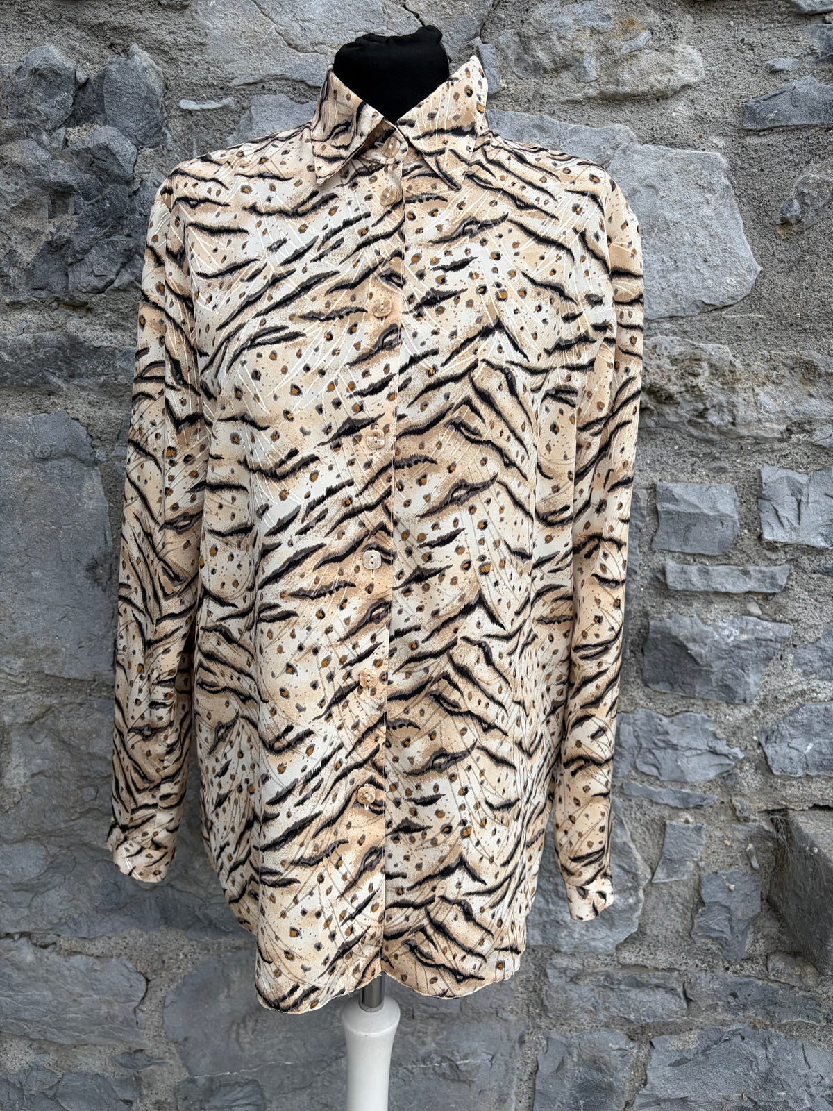 90s animal print beige blouse uk 12