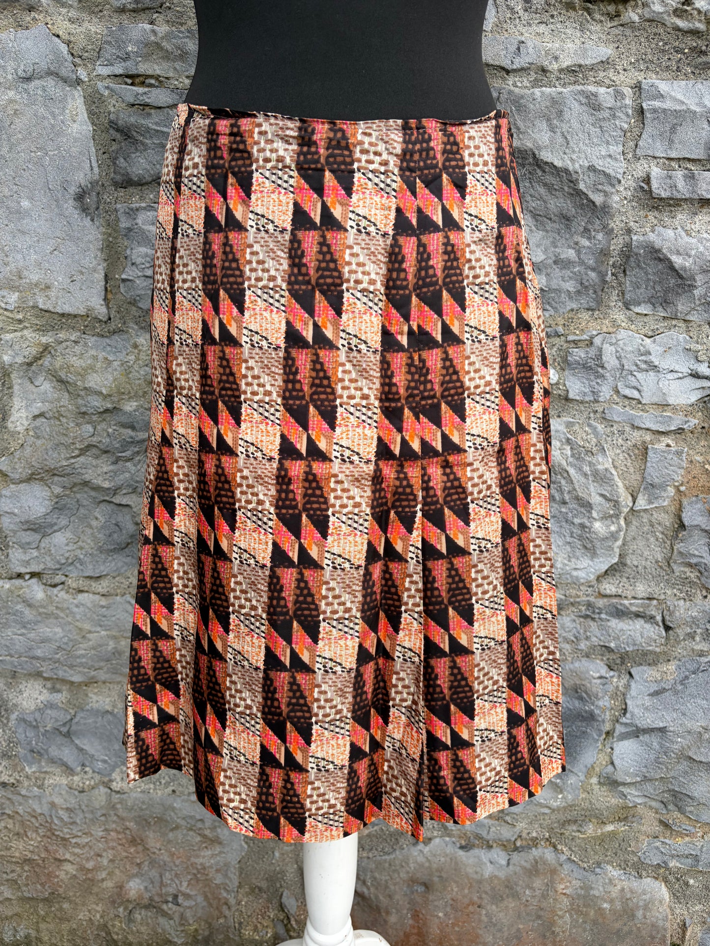 80s Brown&beige top&skirt uk 8-10