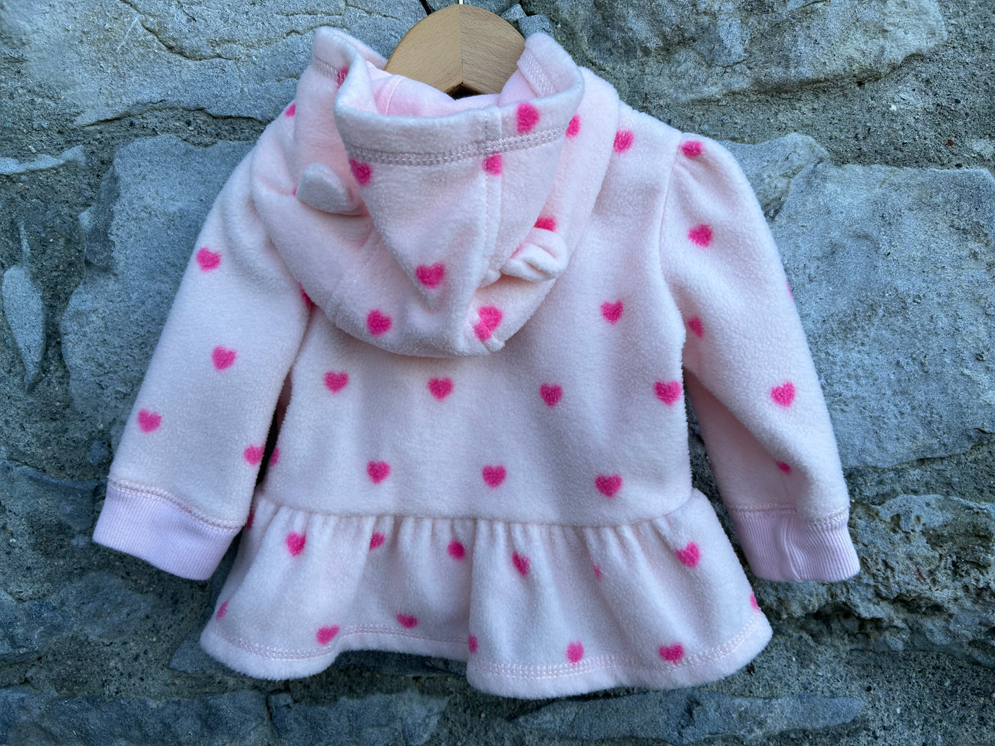 Pink hearts fleece hoodie  3-6m (62-68cm)