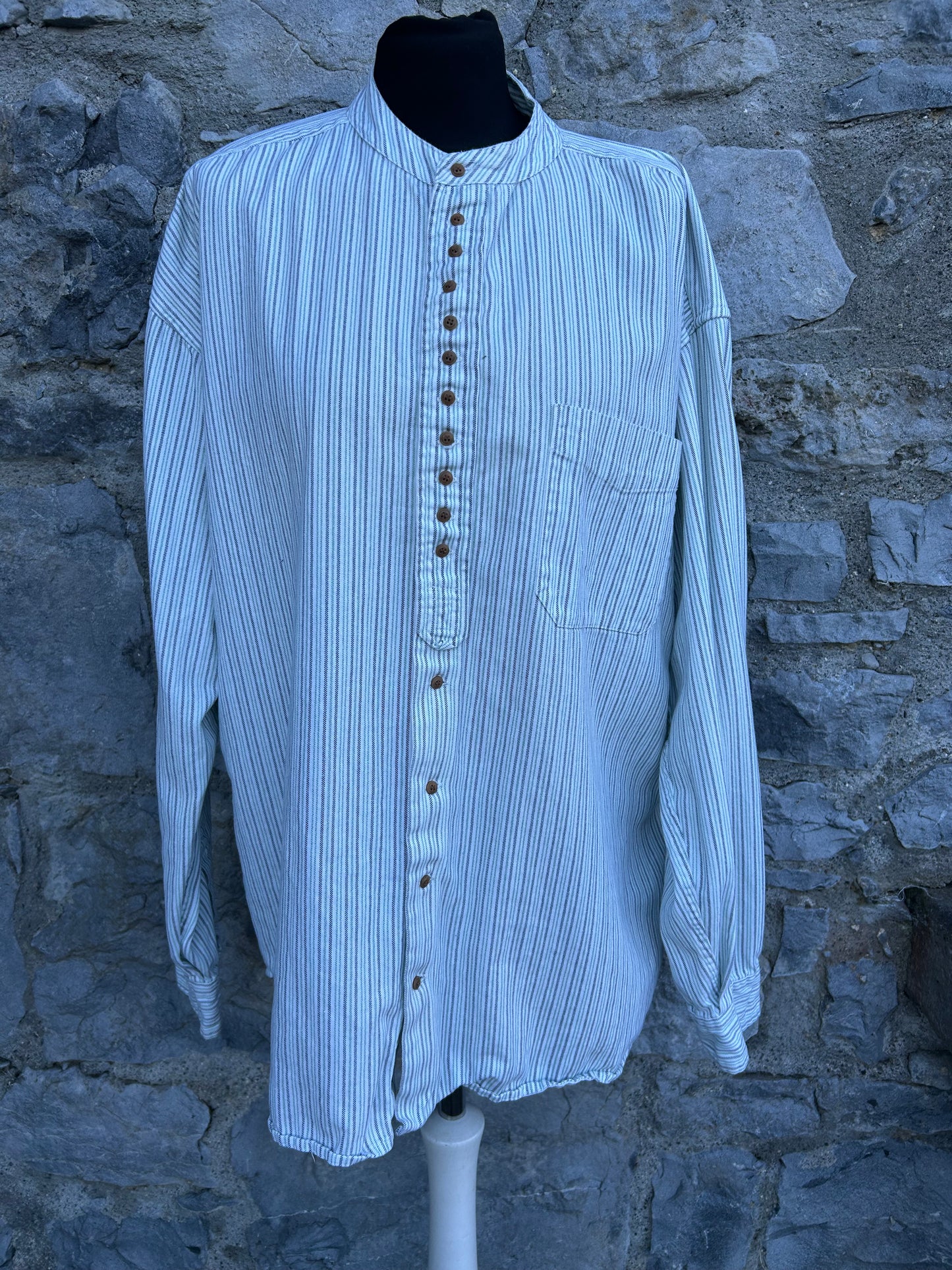 Stripy grandpa collar shirt XL