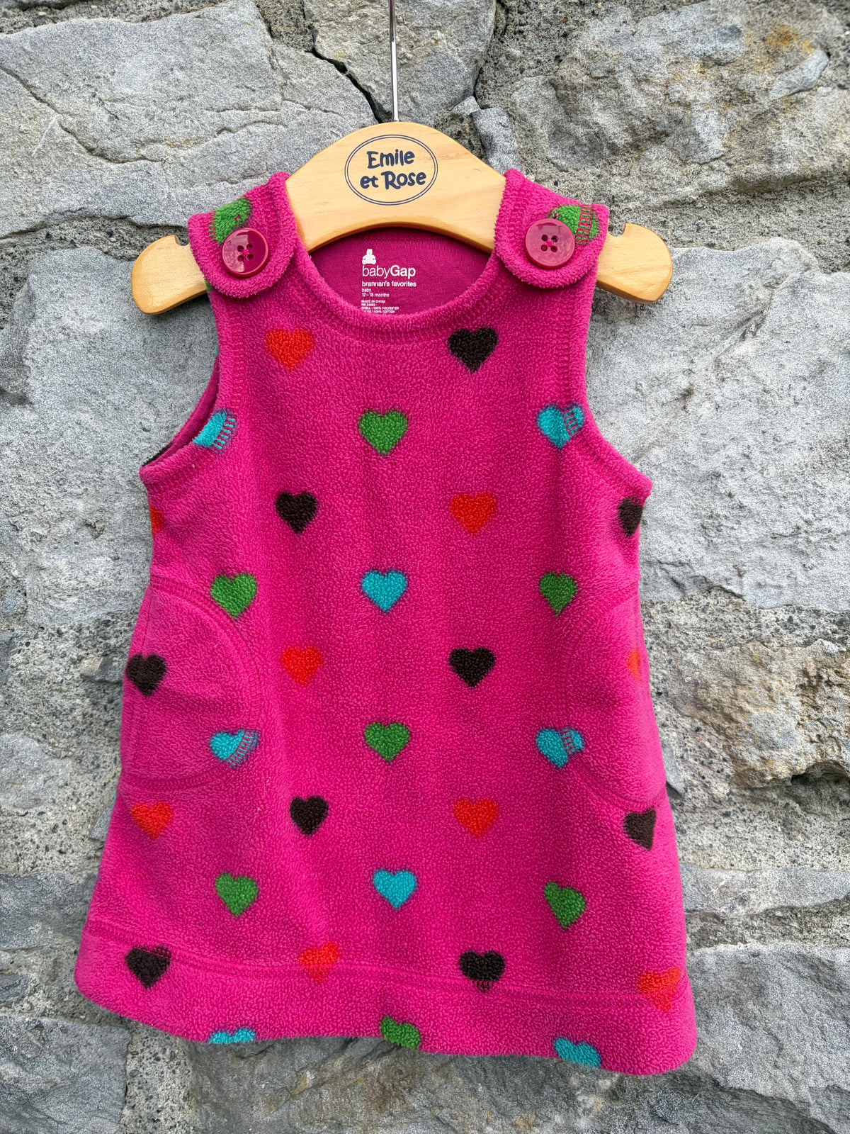 Hearts pink fleece pinafore 12-18m (80-86cm)