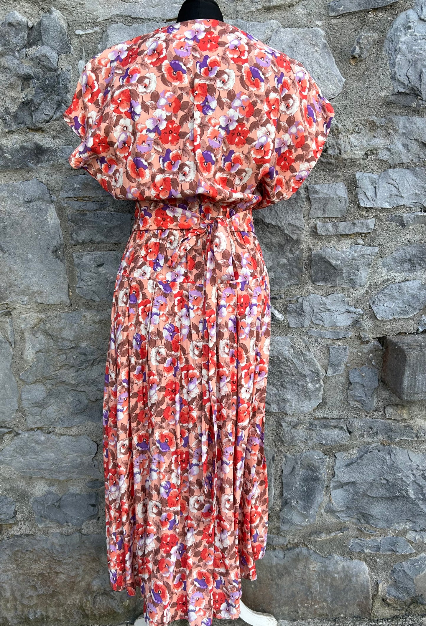 80s flowers peach dress uk 10-12