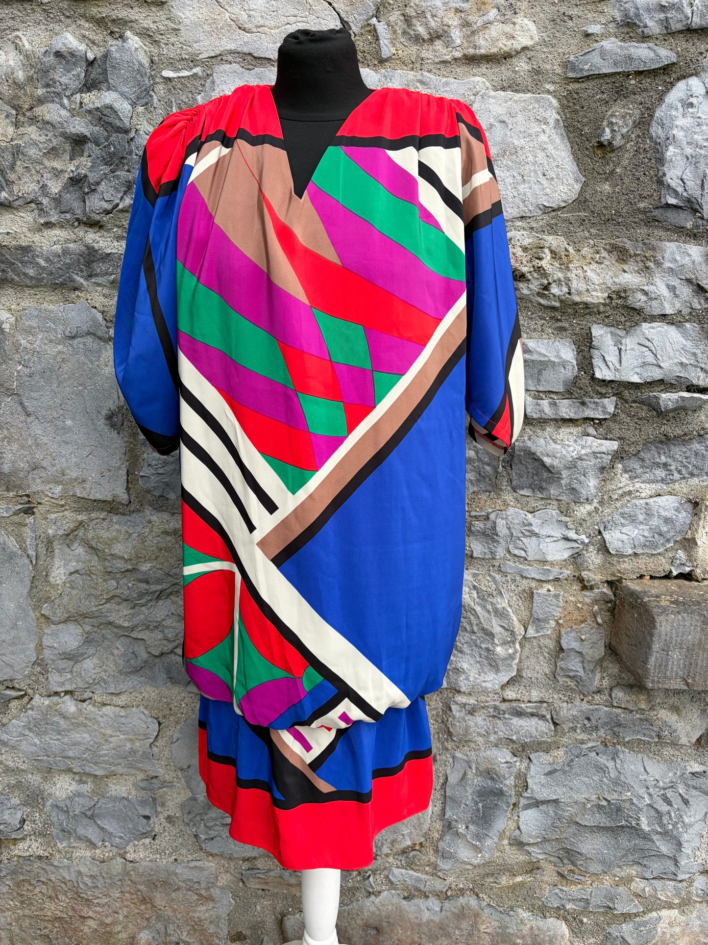 80s colourful geometric dress uk 10-12