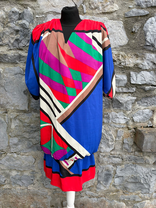 80s colourful geometric dress uk 10-12