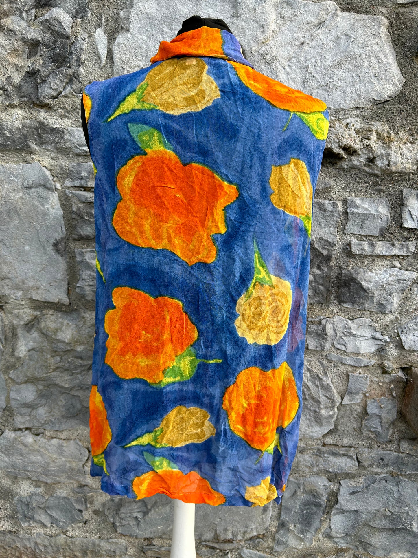 90s orange flowers sleeveless top uk 10-12