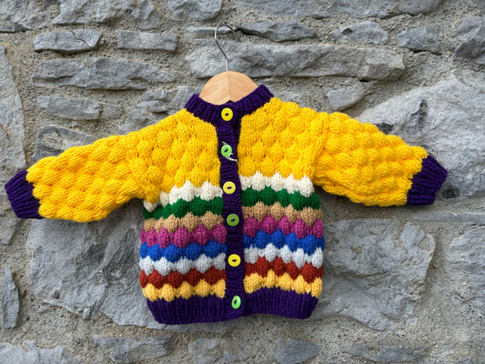 Yellow&rainbow bubble knit cardigan  6-9m (68-74cm)