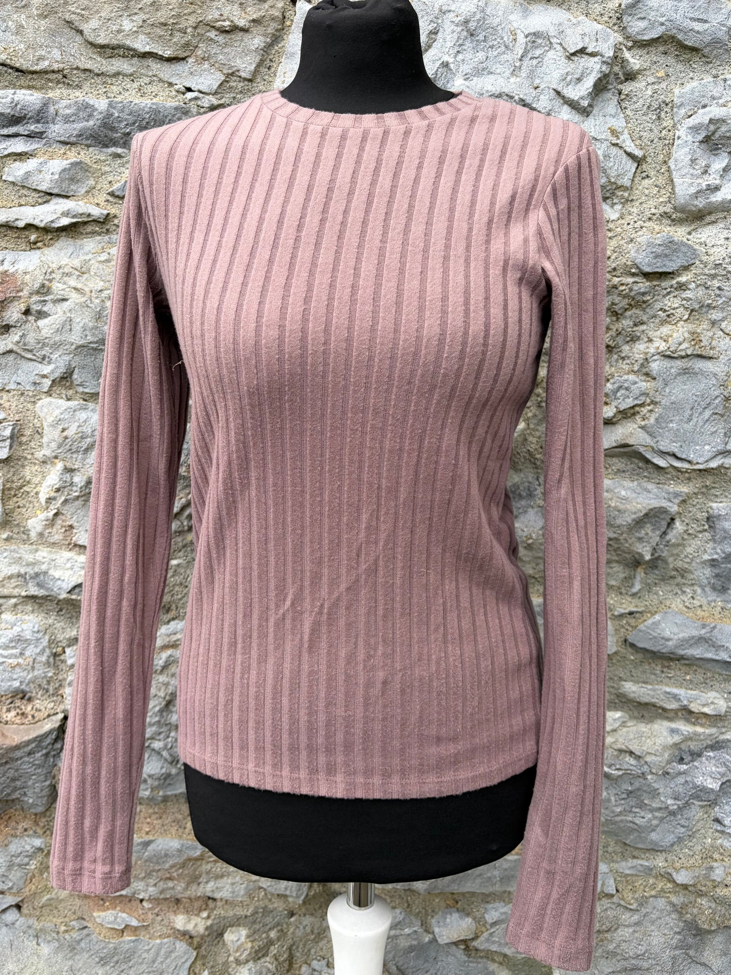Brown Carmen Ribbed Long Sleeve Top uk 8-10
