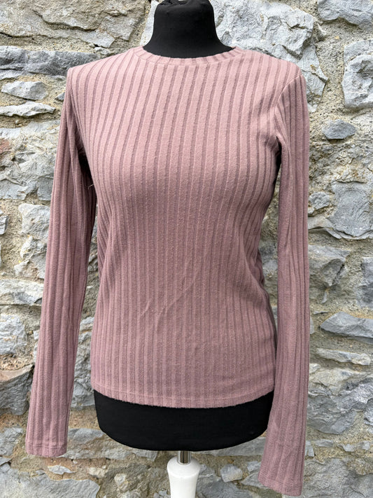 Brown Carmen Ribbed Long Sleeve Top uk 8-10