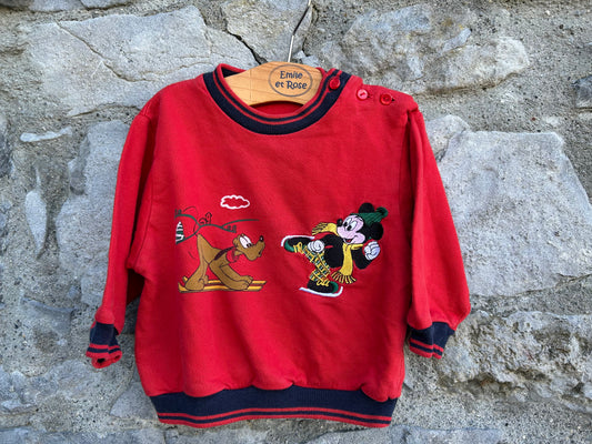 90s Mickey&Pluto red sweatshirt  3-6m (62-68cm)
