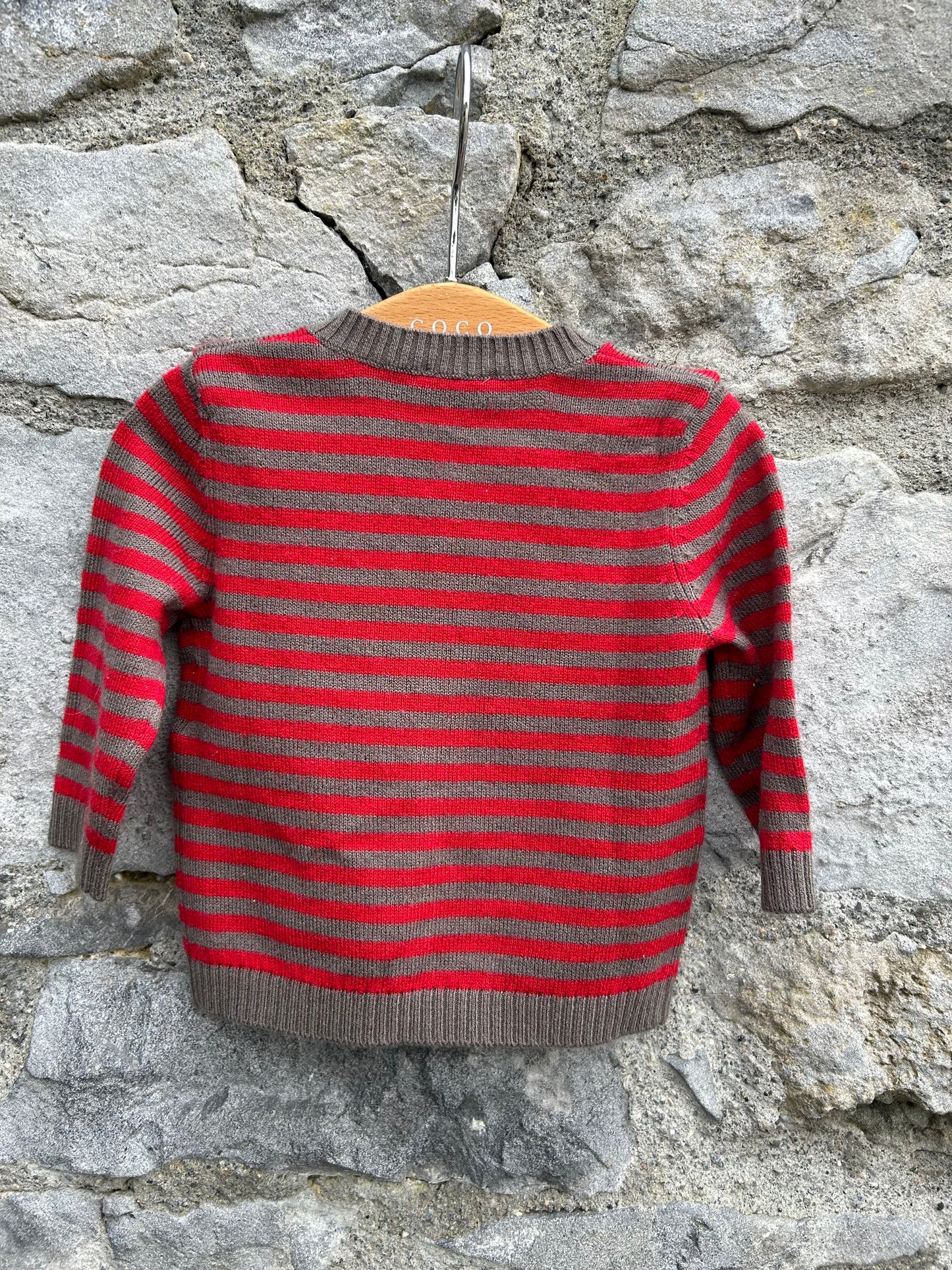 Red&grey stripy cardigan  0-1m (50-56cm)