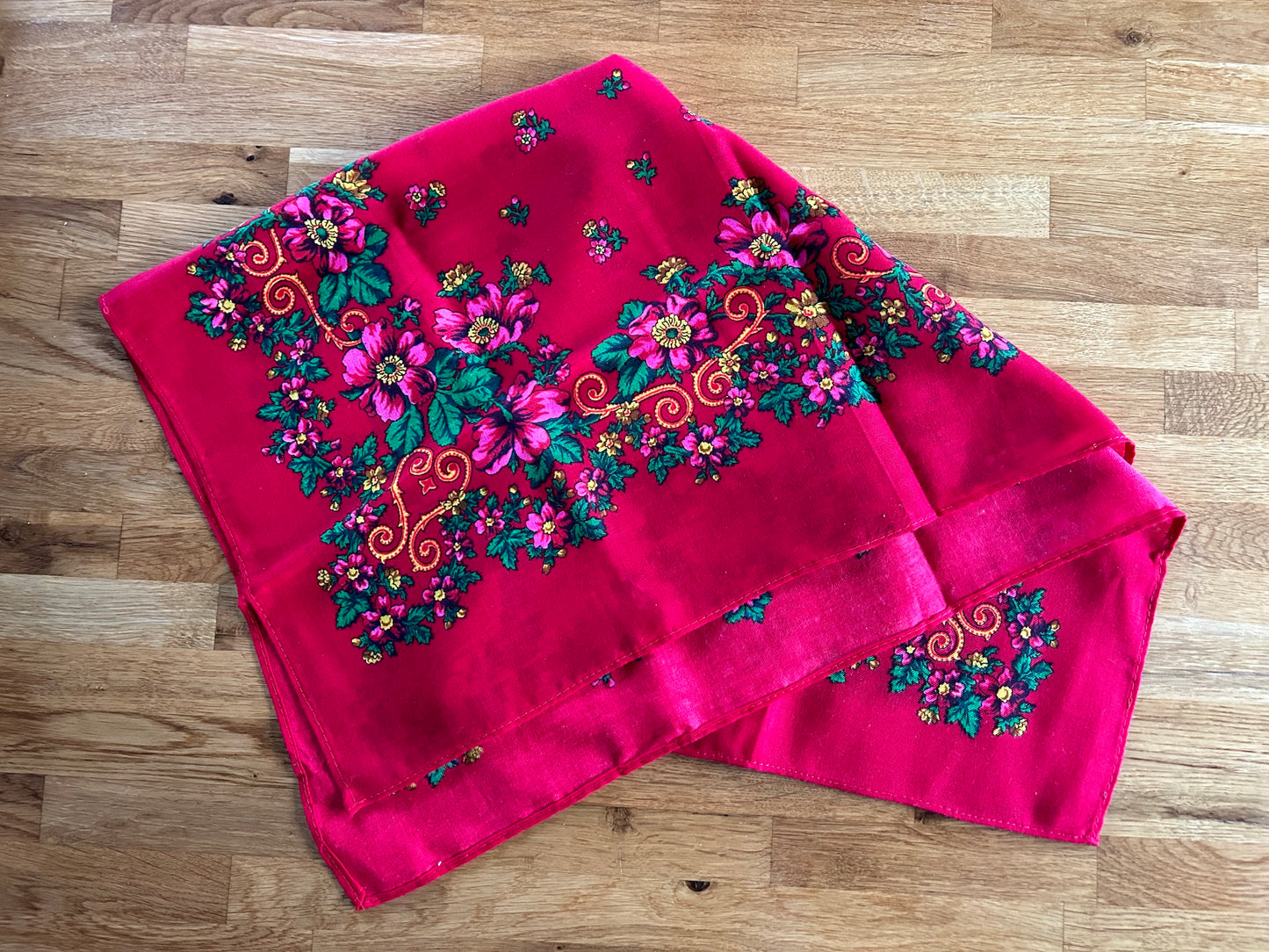 Red floral square scarf