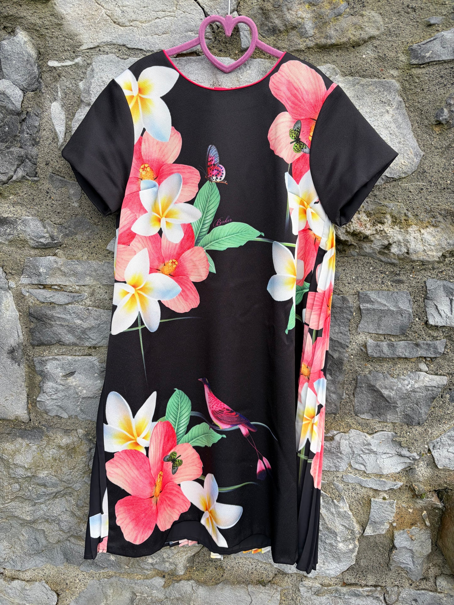 Flowers&bird black dress  12-13y (152-158cm)