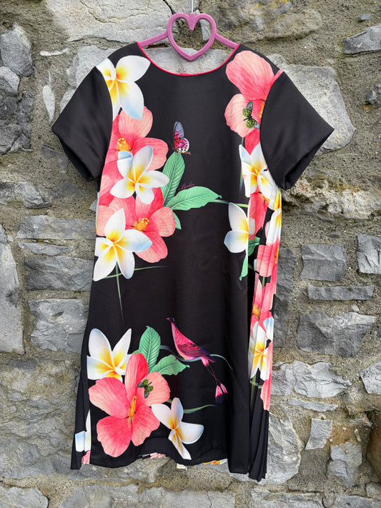 Flowers&bird black dress  12-13y (152-158cm)