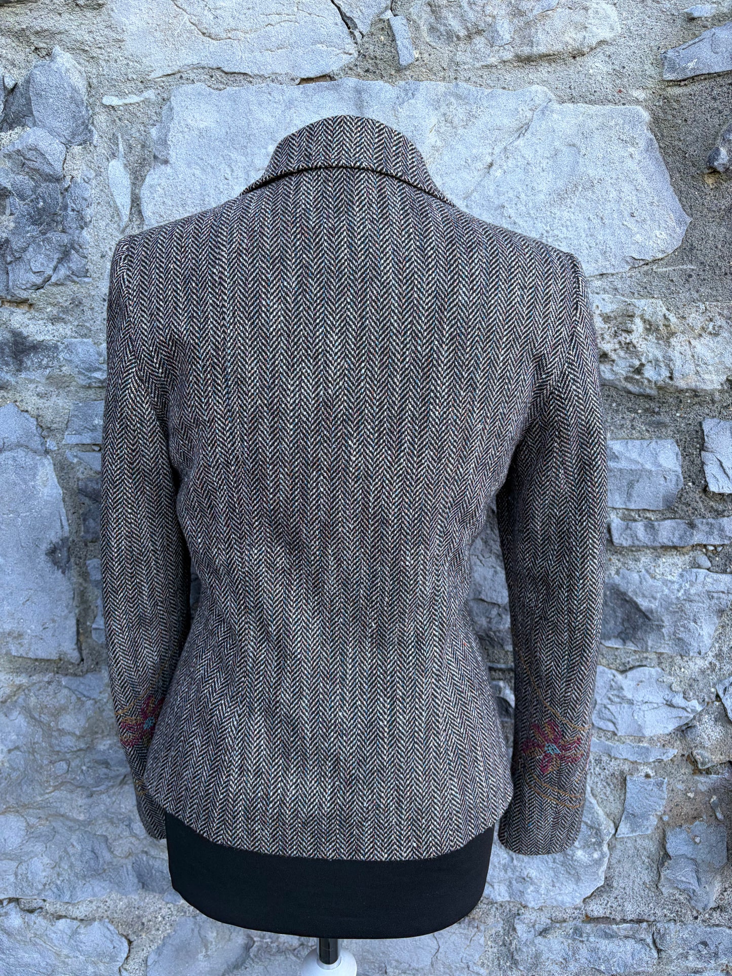 Herringbone tweed blazer with embroidered flowers uk 6