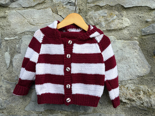 Maroon&white stripy cardigan   6-9m (68-74cm)