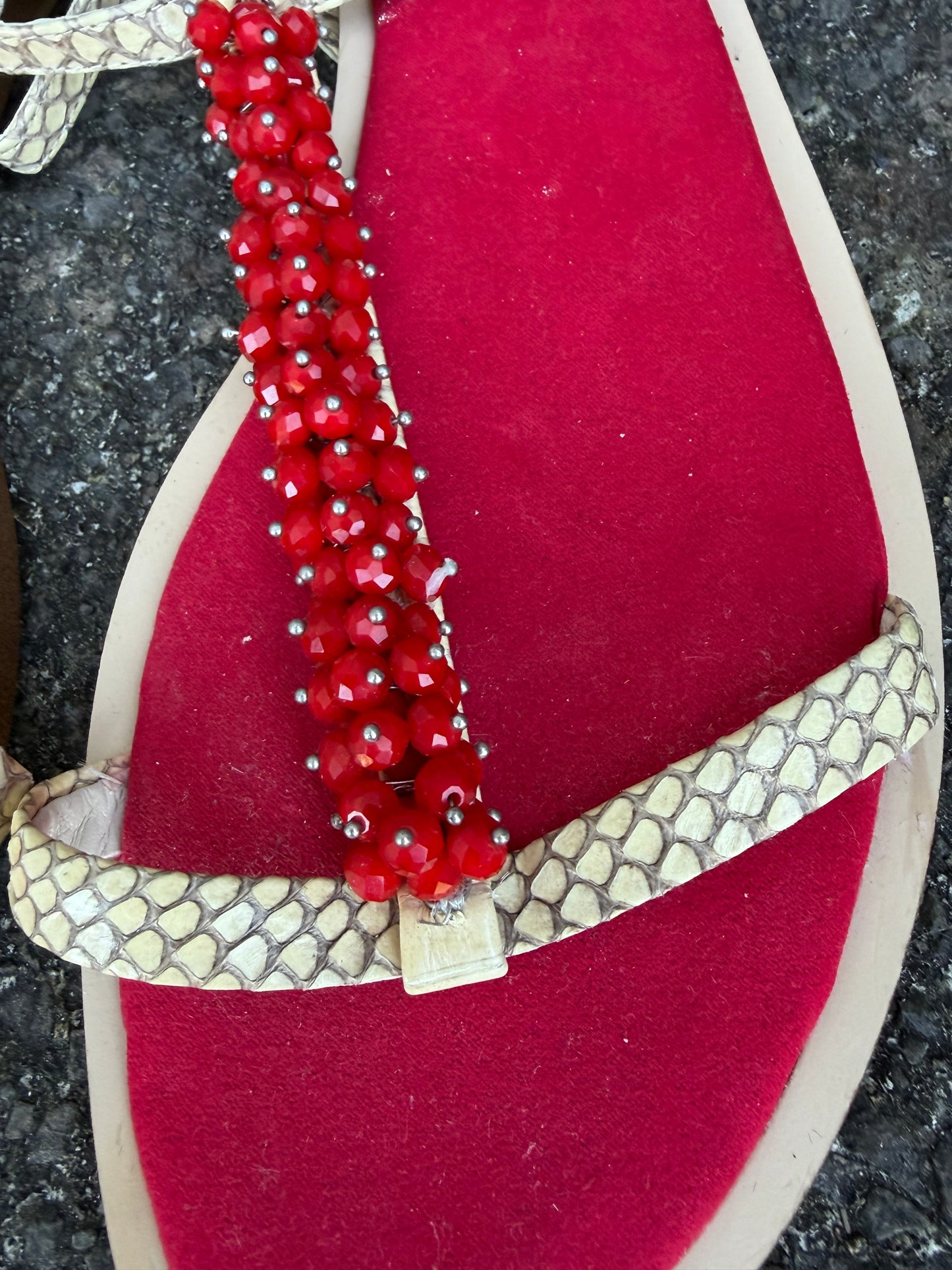 Red beaded t-strap sandals  uk 4.5-5 (eu 37.5-38)