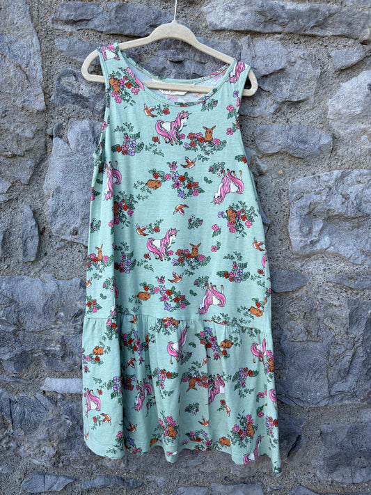 Unicorns&bunnies green dress  7-8y (122-128cm)