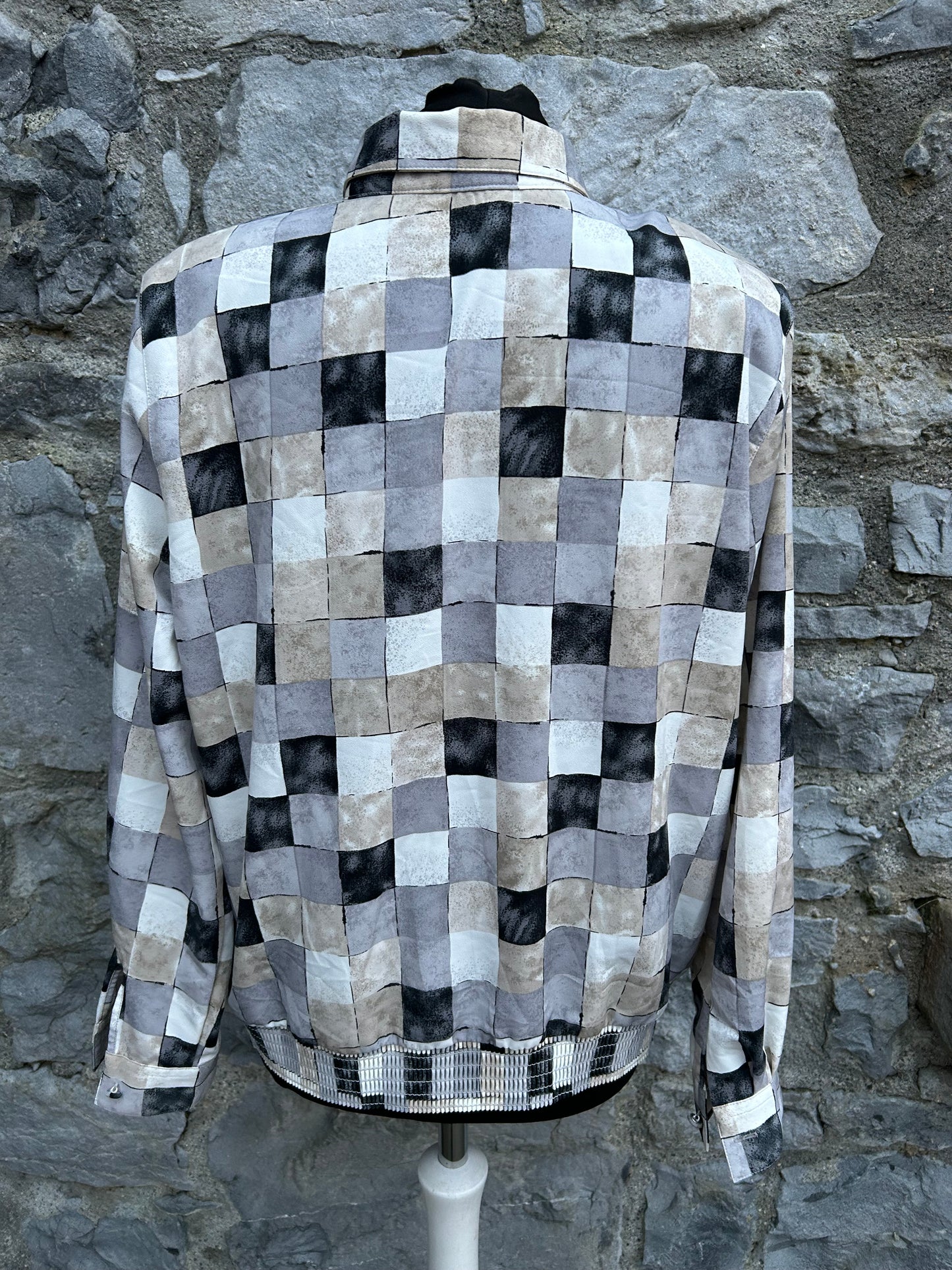 80s grey check blouse uk 12-14