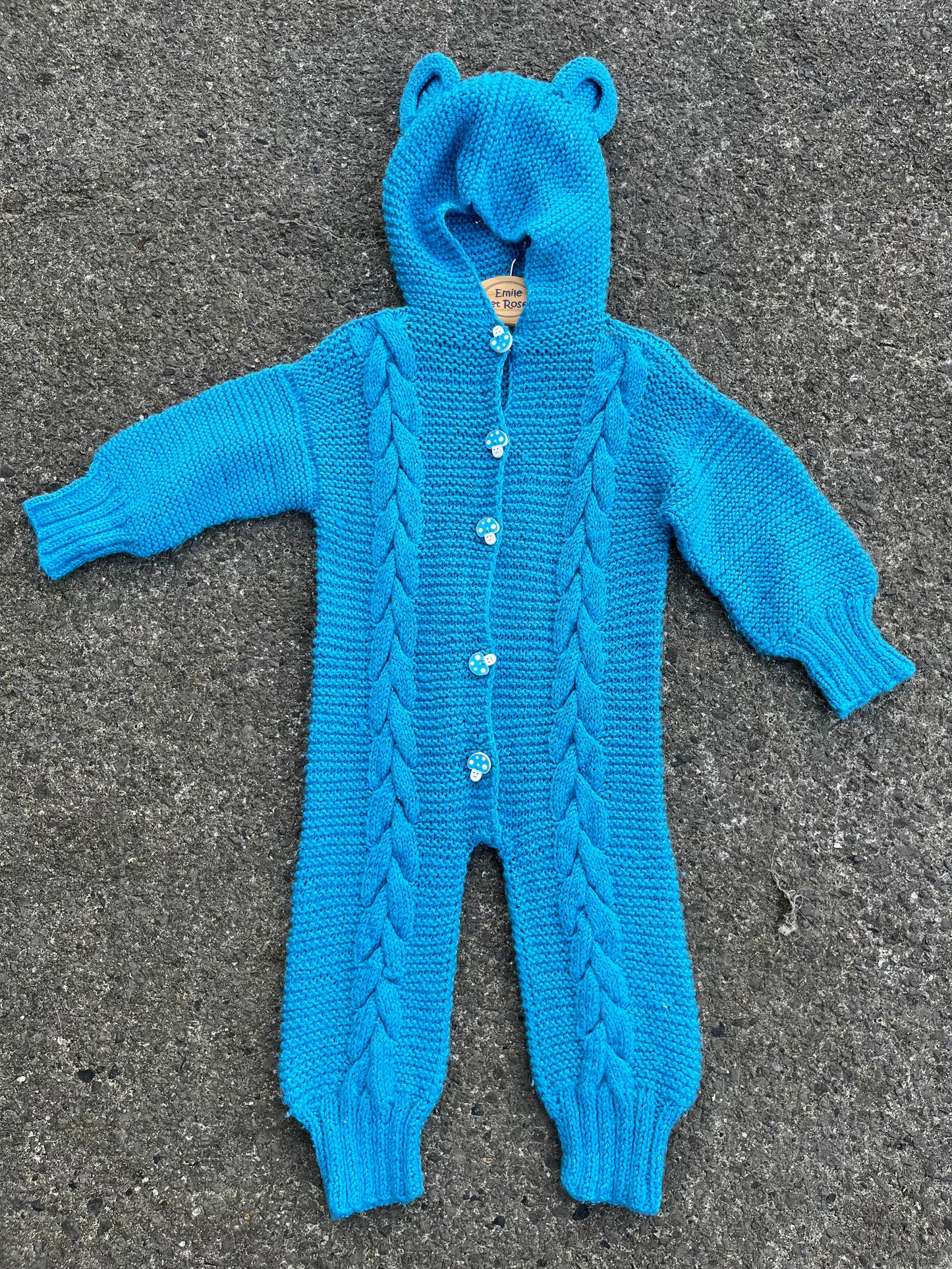 Blue knitted hooded onesie  12-18m (80-86cm)