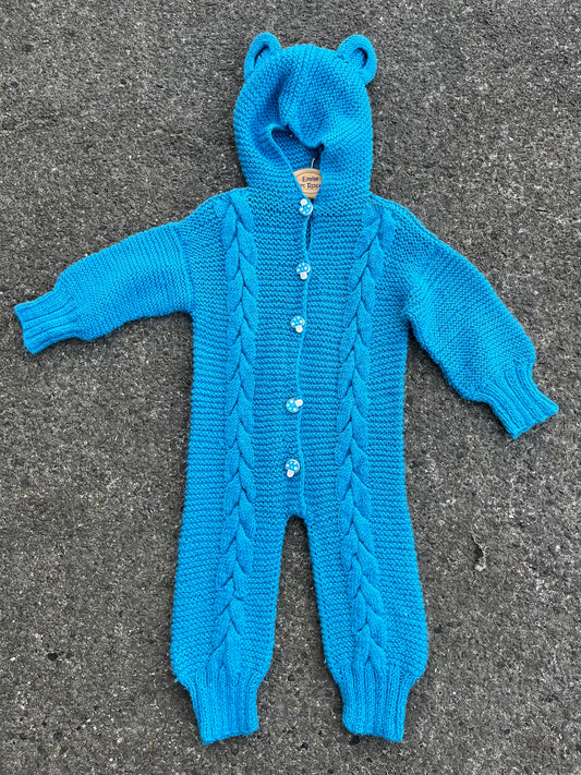 Blue knitted hooded onesie  12-18m (80-86cm)