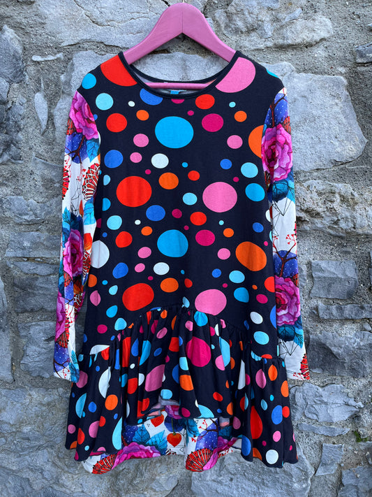 Colourful dots&flowers brushed dress  11-12y (146-152cm)