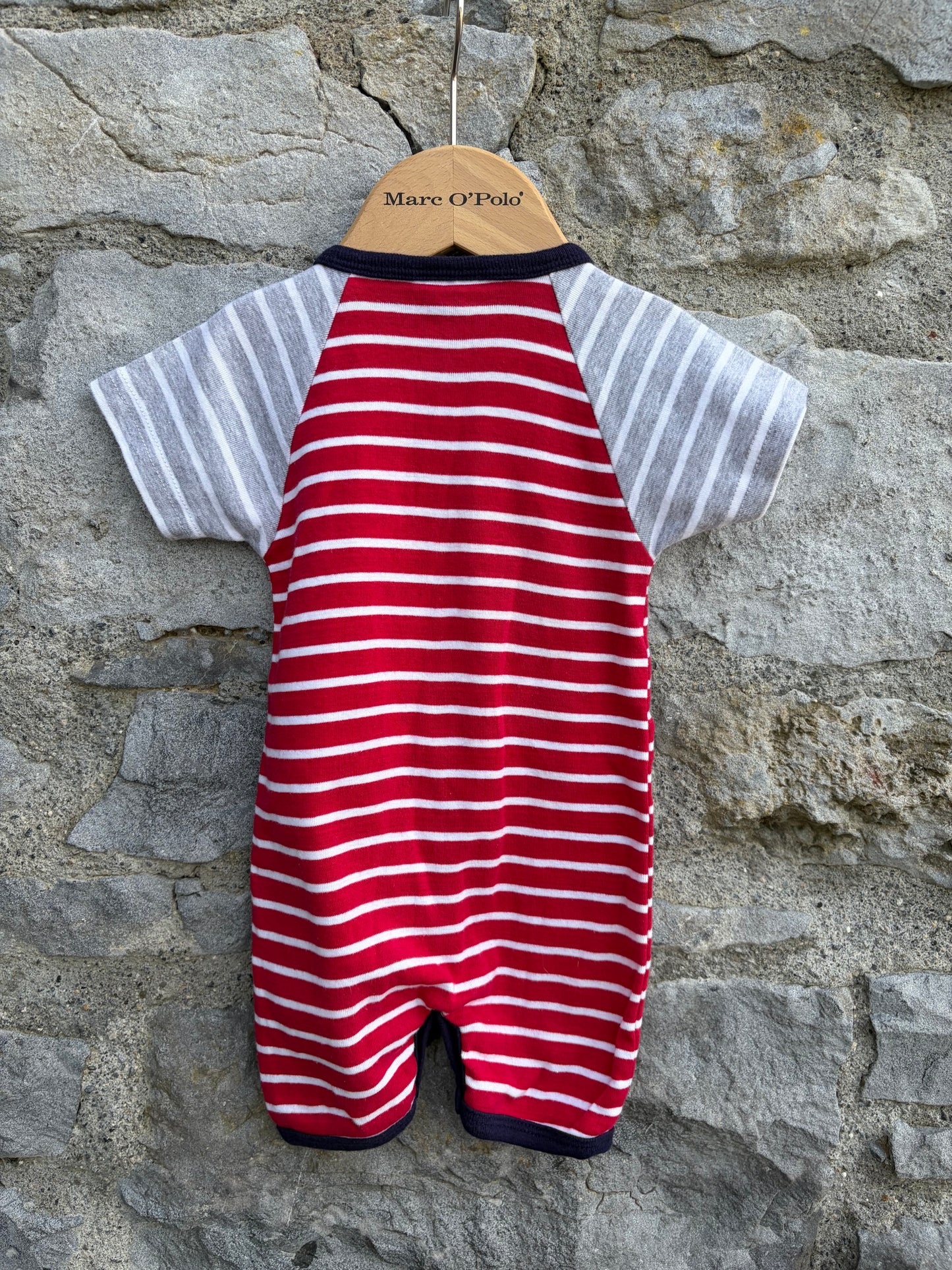 Stripy red raglan rompers 6m (68cm)