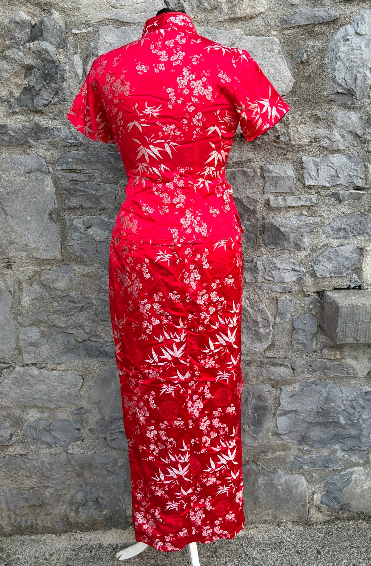 90s red oriental top&skirt uk 6