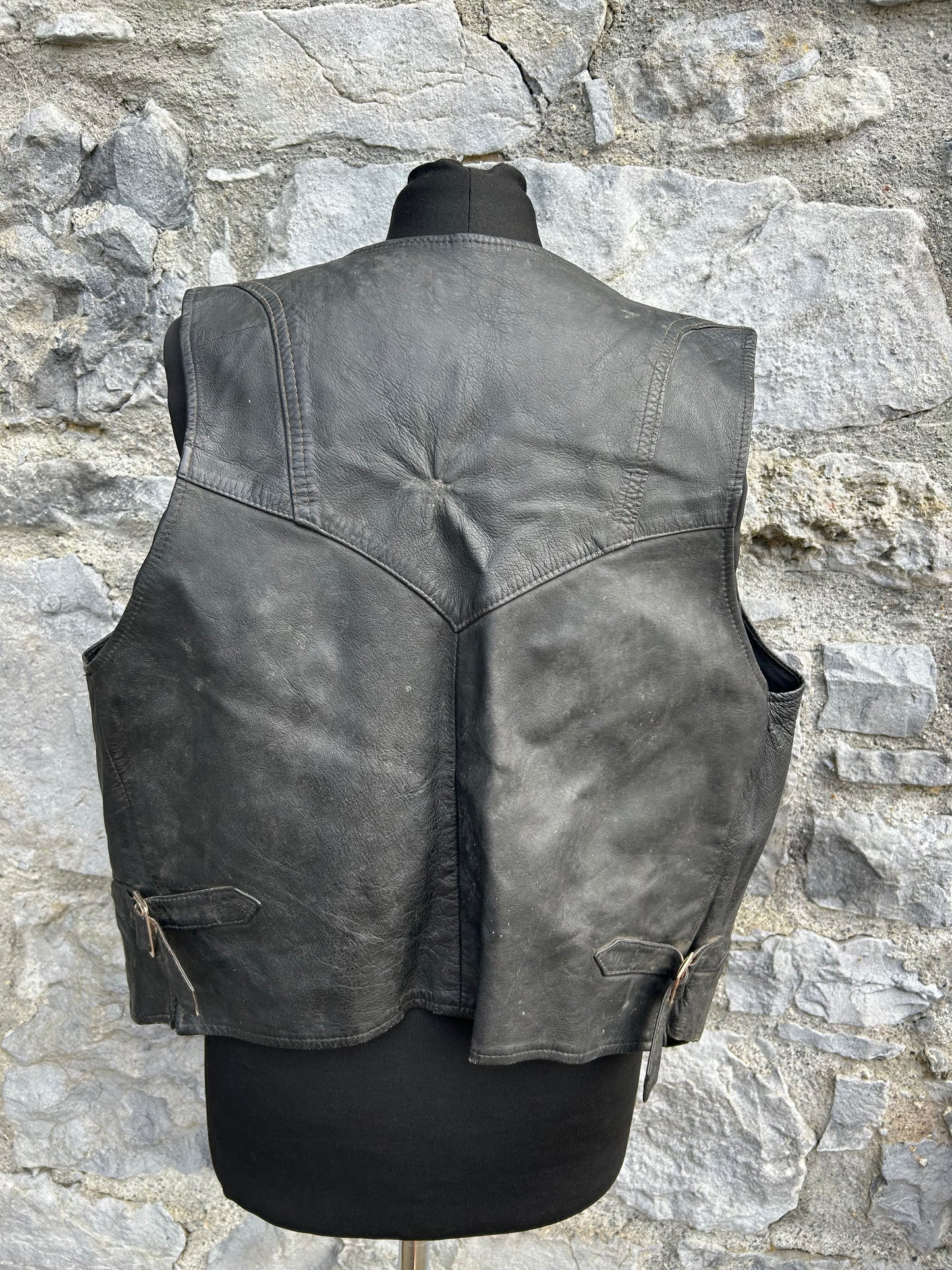90s black leather gilet Medium
