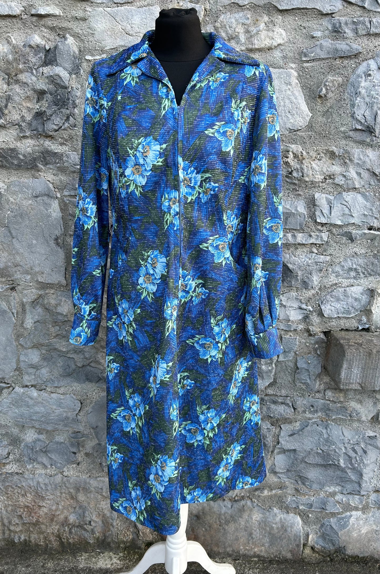 80s blue flowers dress uk 14