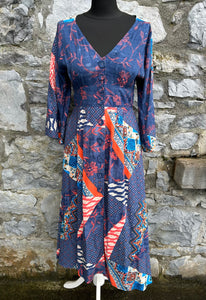 Blue patchwork floral maxi dress uk 8