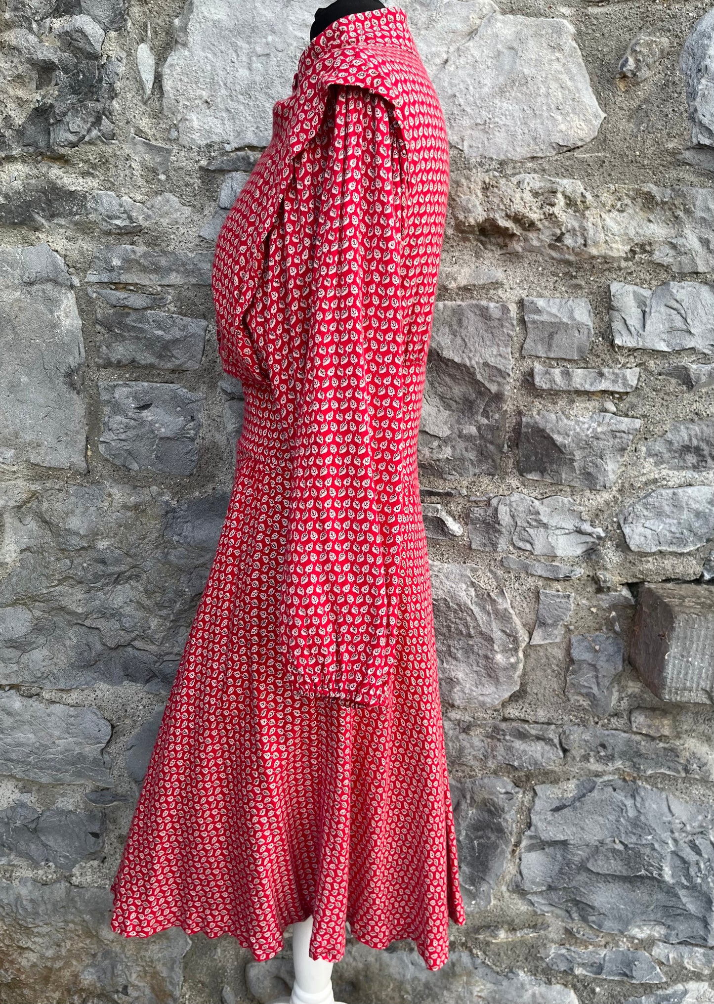 80s red leaves midi dress uk 8