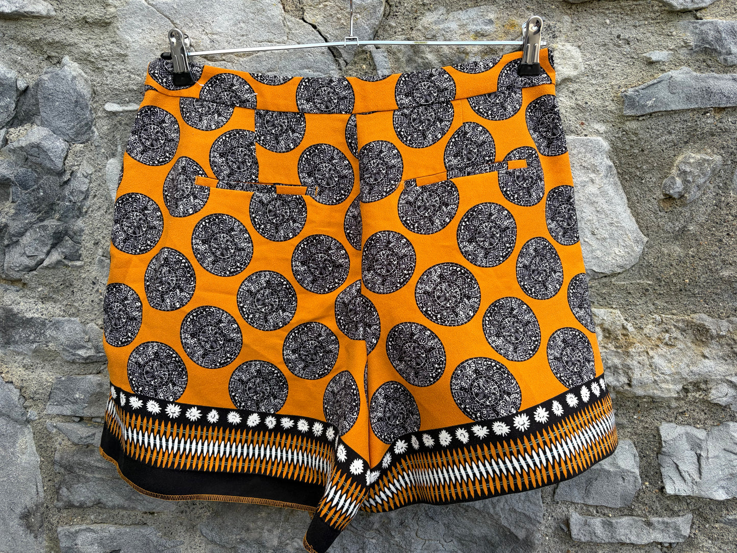 Mustard Yellow Geo Print Drapey Shorts uk 14