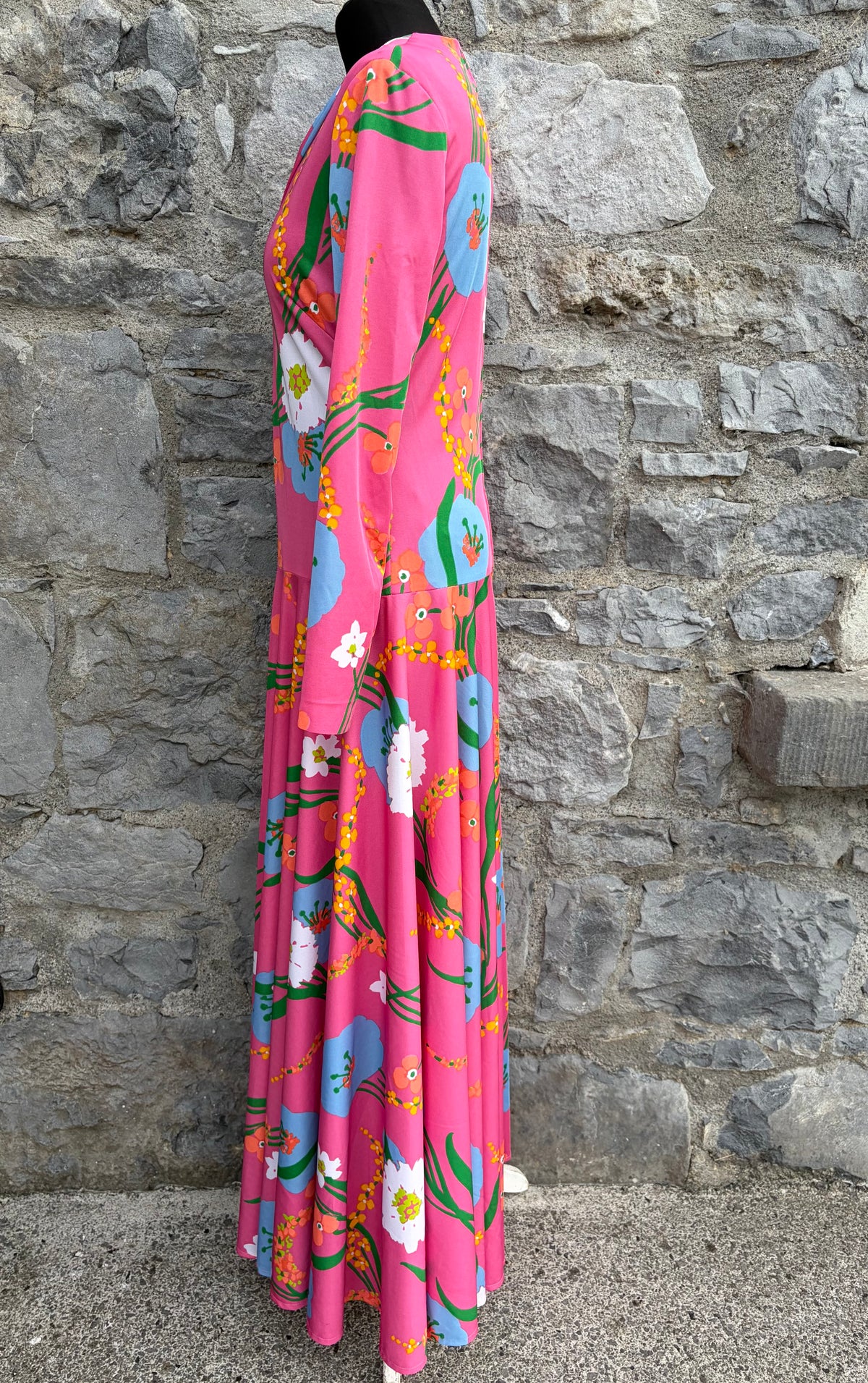 70s pink floral maxi dress uk 10-12