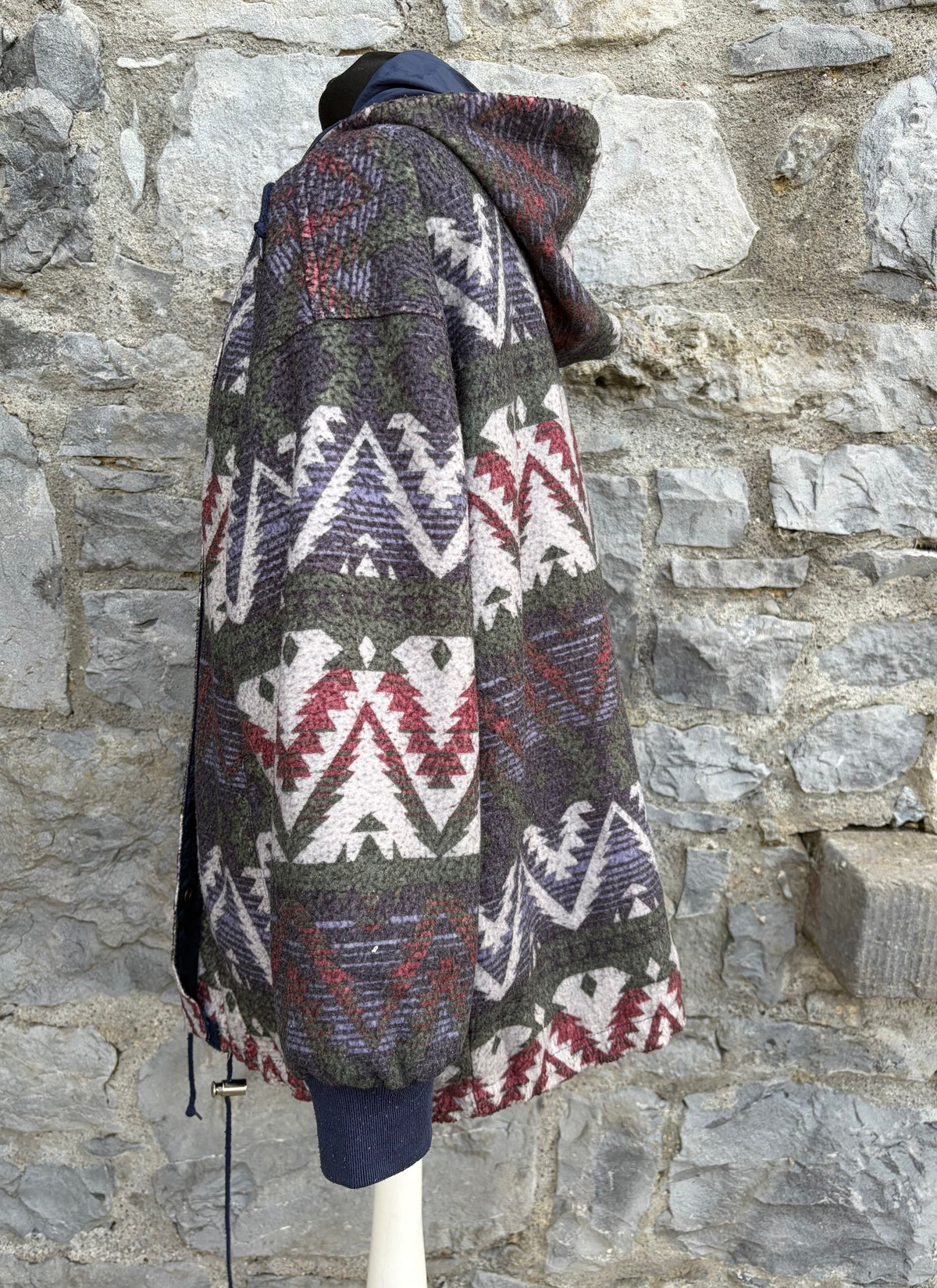 90s Aztec print fleece jacket reversible Large