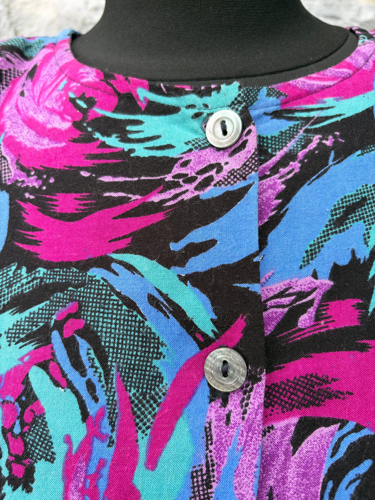 80s pink&turquoise drop waist dress uk 8-10