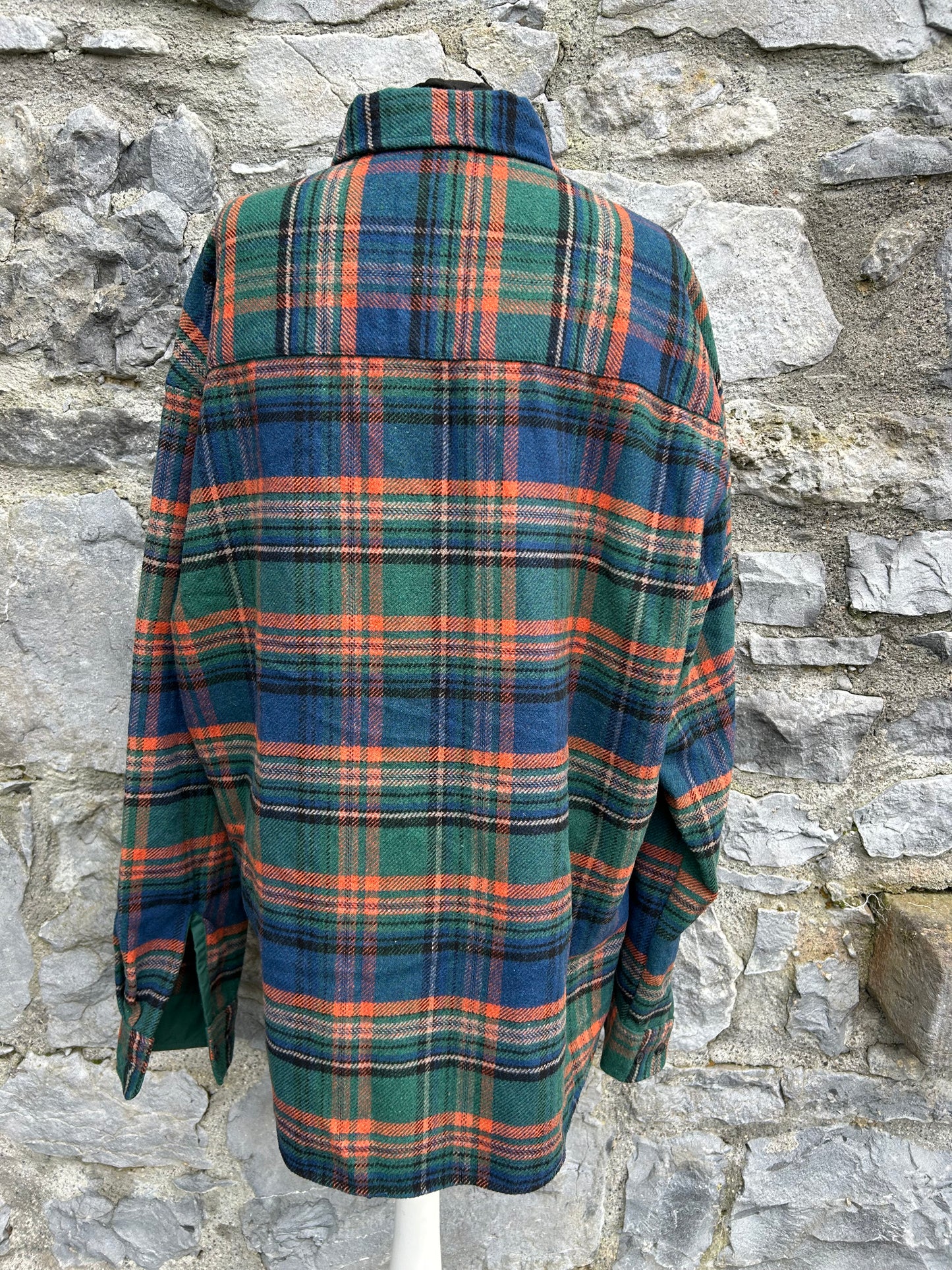 Green&blue&orange check flannel shirt XL