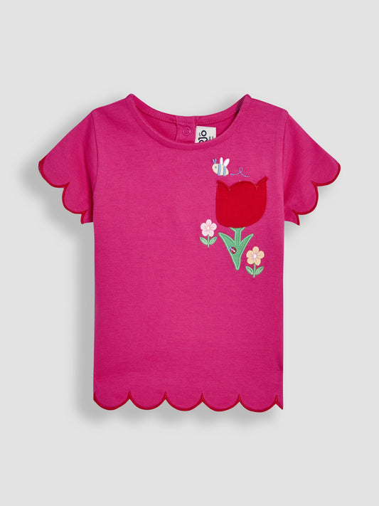 Pink Bee&Flower Scallop Hem Appliqué T-shirt  2-3y (92-98cm)