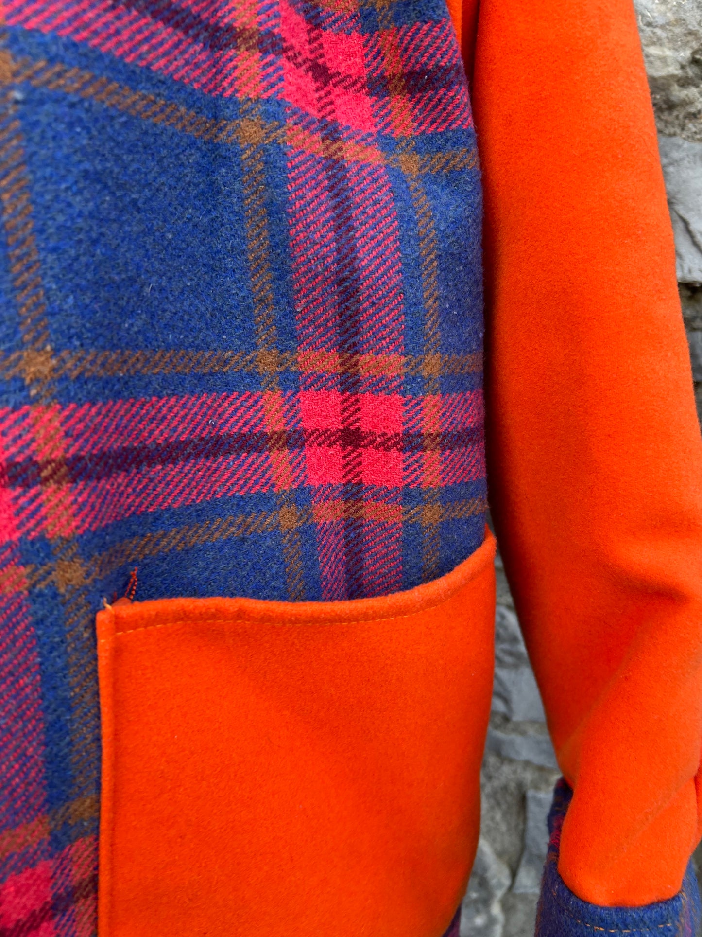 Orange&blue check long coat uk 12-14